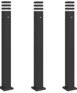 Lampade Terra Per Esterni Con Sensori 3pz Nere 110cm Alluminio