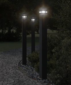 Lampada Da Terra Per Esterni Con Sensore Nera 110cm Alluminio