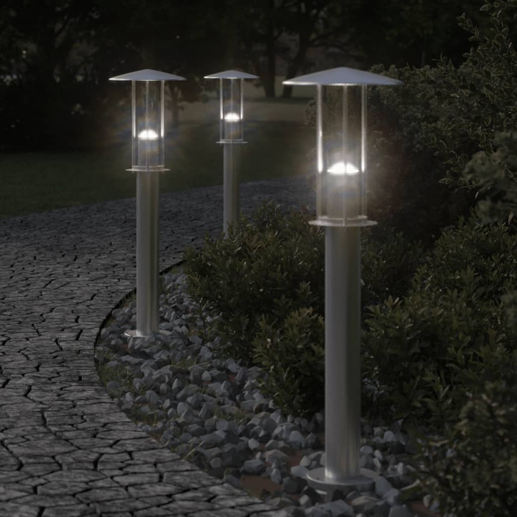 Lampade Da Terra Per Esterni 3 Pz Argento 60 Cm In Acciaio Inox