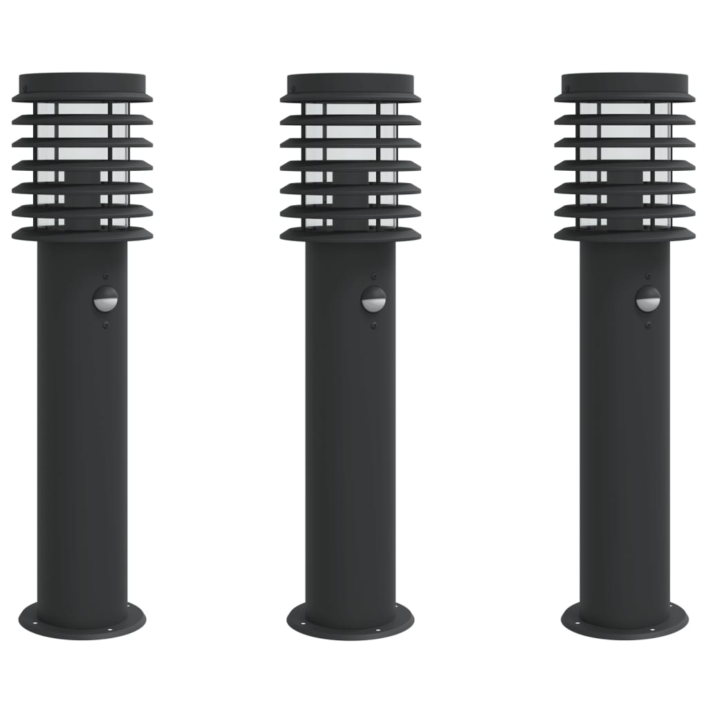 Lampade Da Terra Per Esterni Sensore 3 Pz Nere 60 Cm Acciaio - Image 3