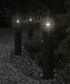 Lampade Da Terra Per Esterni Sensore 3 Pz Nere 60 Cm Acciaio
