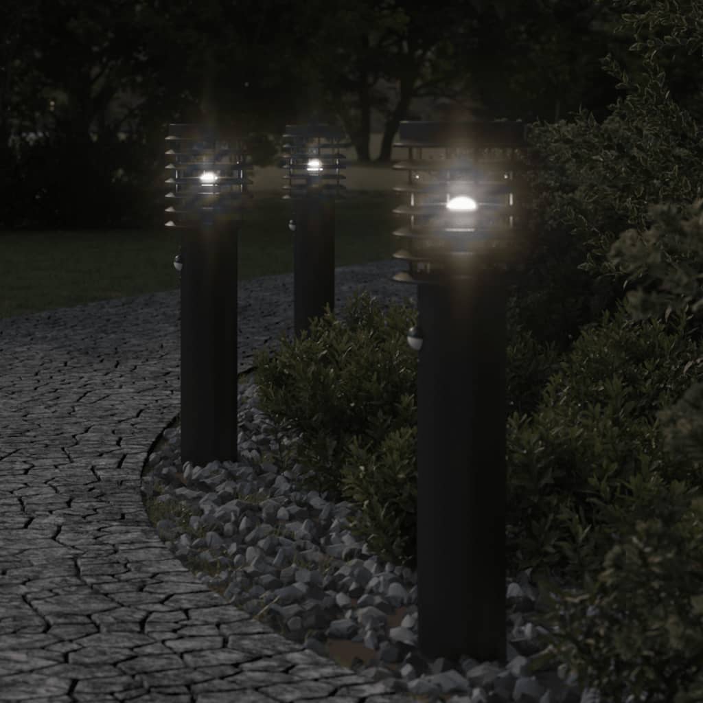 Lampade Da Terra Per Esterni Sensore 3 Pz Nere 60 Cm Acciaio