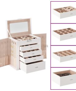 Portagioie A 5 Strati Con Specchio Chiudibile A Chiave Bianco