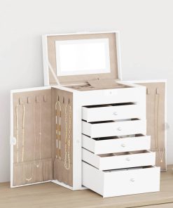 Portagioie A 6 Strati Con Specchio Chiudibile A Chiave Bianco