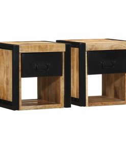 Comodini 2 Pz 40x35x40 Cm In Legno Massello Di Mango Grezzo