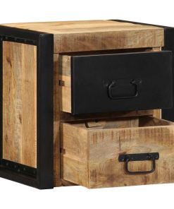 Comodino 40x35x40 Cm In Legno Grezzo Massello Di Mango