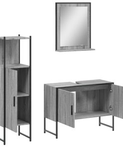 Set Mobili Da Bagno 3 Pz Grigio Sonoma In Legno Multistrato