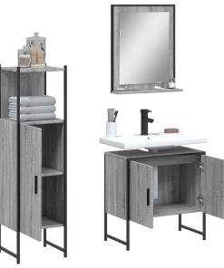 Set Mobili Da Bagno 3 Pz Grigio Sonoma In Legno Multistrato