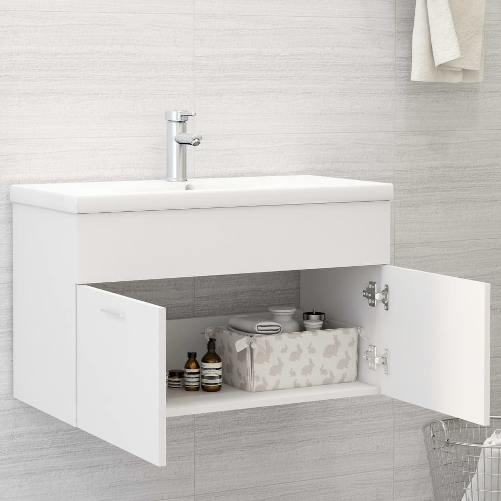 Mobile Da Bagno Con Lavabo Integrato Bianco In Truciolato - Image 5