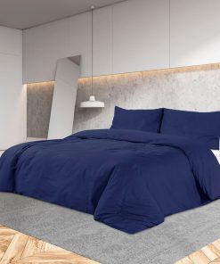 Set Copripiumino Blu Marino 200x200 Cm In Microfibra Leggera