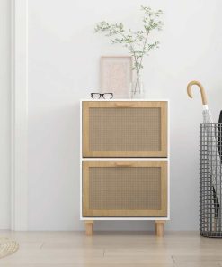 Scarpiera Bianca 52x25x80cm Legno Multistrato E Rattan Naturale
