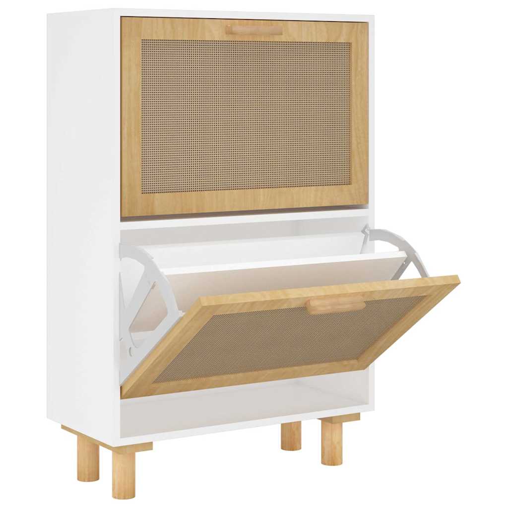 Scarpiera Bianca 52x25x80cm Legno Multistrato E Rattan Naturale - Image 2