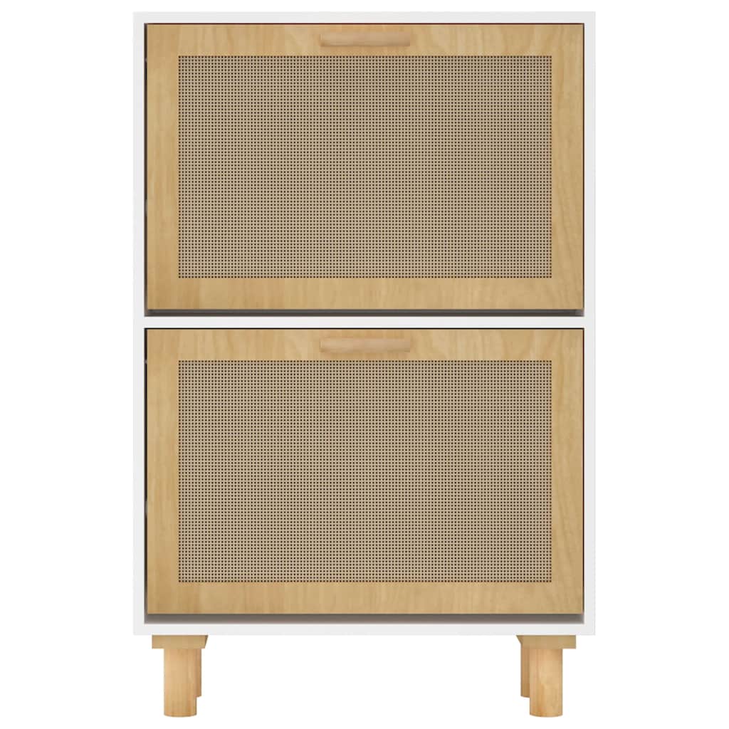 Scarpiera Bianca 52x25x80cm Legno Multistrato E Rattan Naturale - Image 3