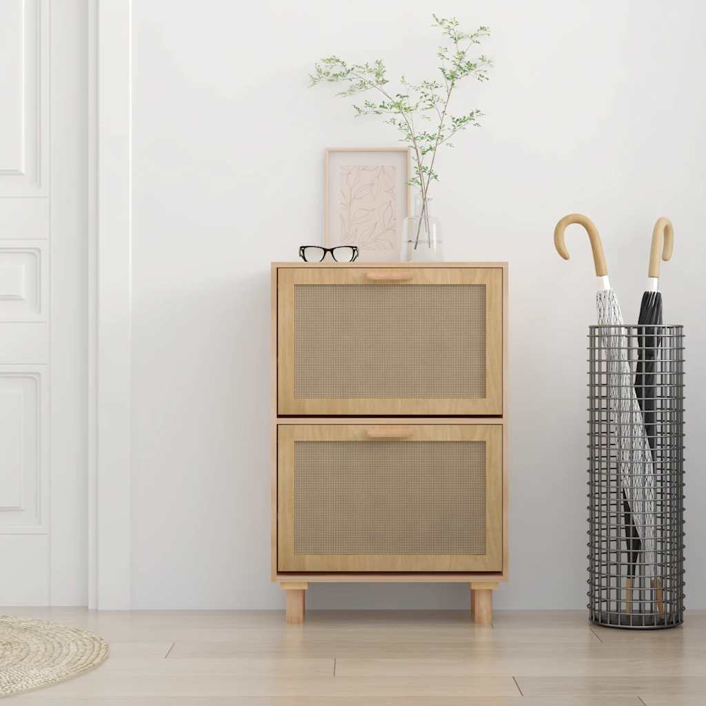 Scarpiera Marrone52x25x80cm Legno Multistrato E Rattan Naturale