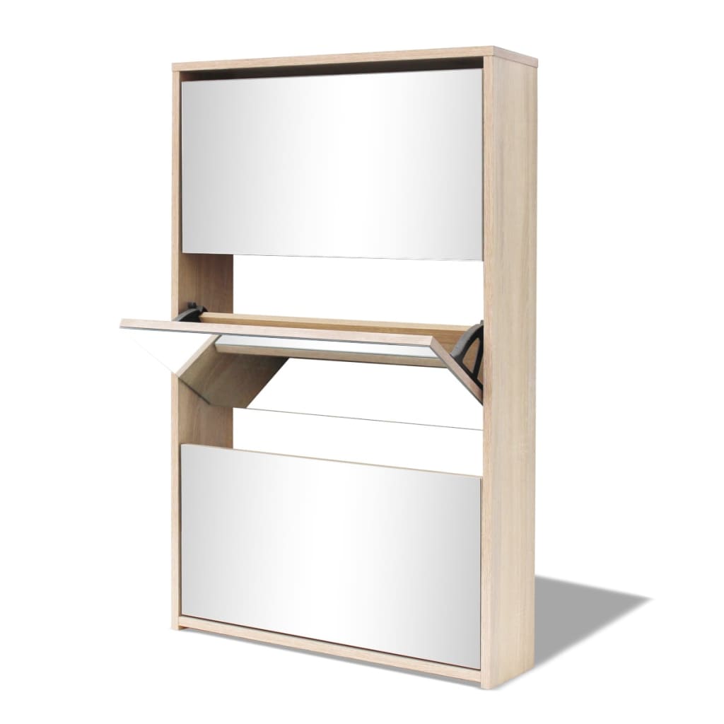 Scarpiera Con 3 Ripiani E Specchio Colore Rovere 63x17x102,5 cm - Image 3