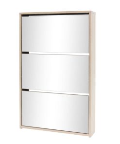 Scarpiera Con 3 Ripiani E Specchio Colore Rovere 63x17x102,5 cm