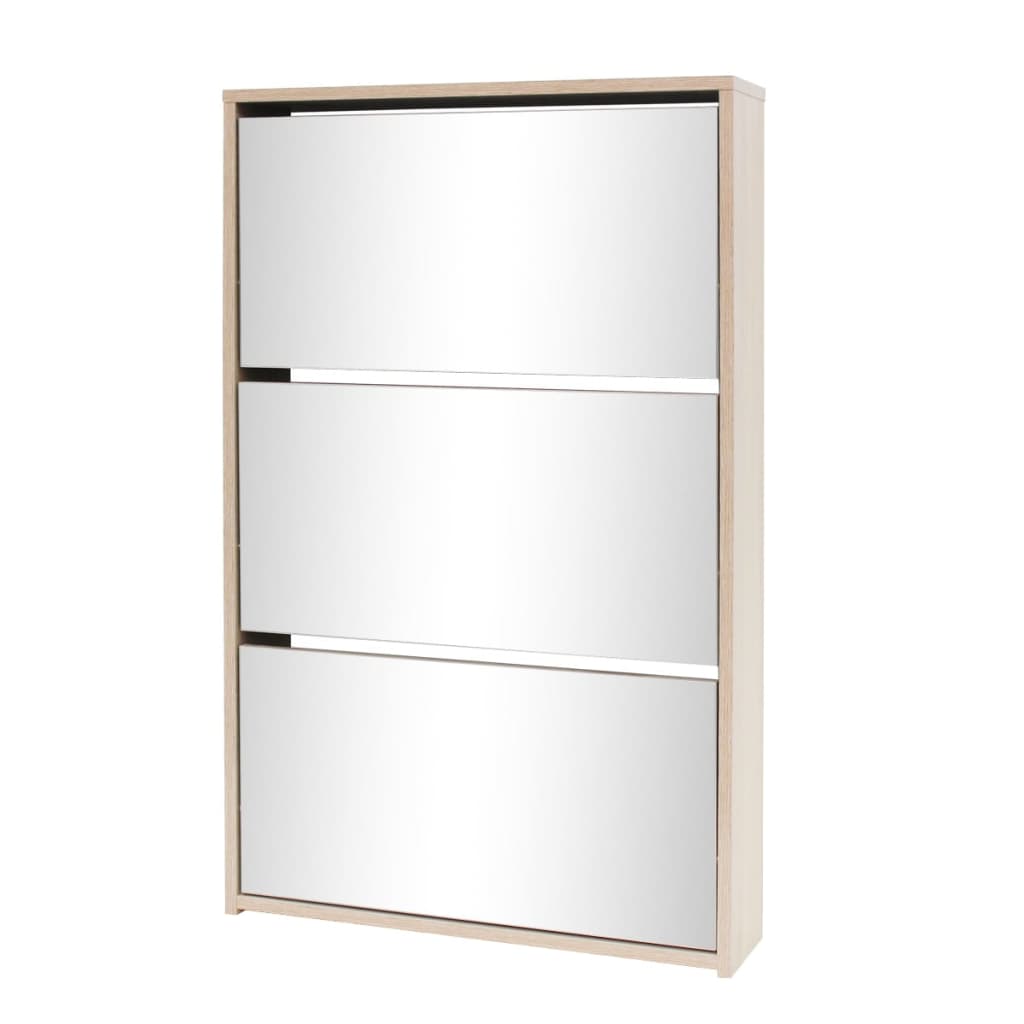 Scarpiera Con 3 Ripiani E Specchio Colore Rovere 63x17x102,5 cm