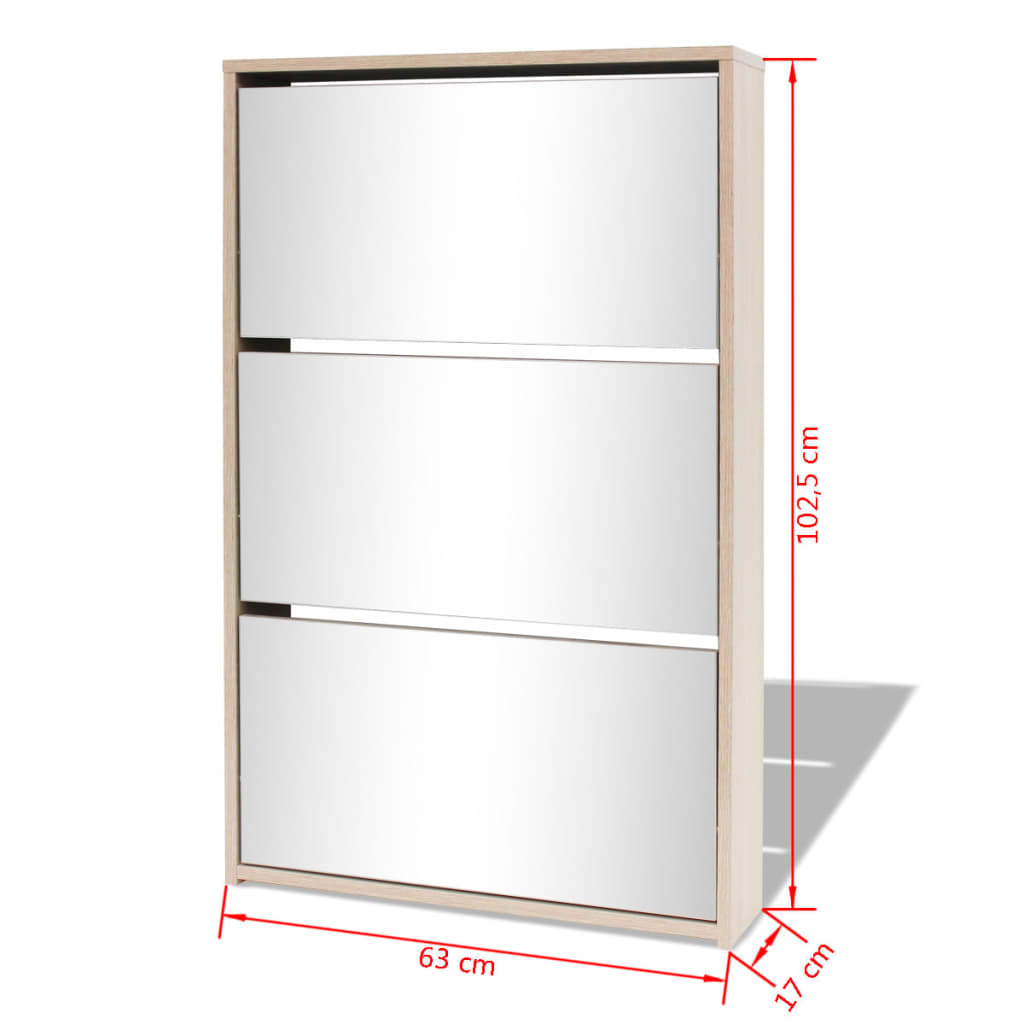 Scarpiera Con 3 Ripiani E Specchio Colore Rovere 63x17x102,5 cm - Image 6
