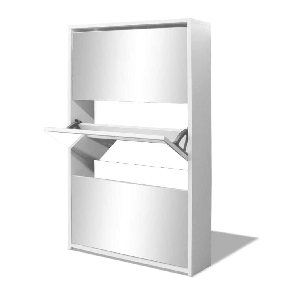 Scarpiera Con 3 Ripiani E Specchio Bianco 63x17x102,5 cm