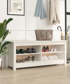 Scarpiera Bianca 110x38x45,5 Cm In Legno Massello Di Pino