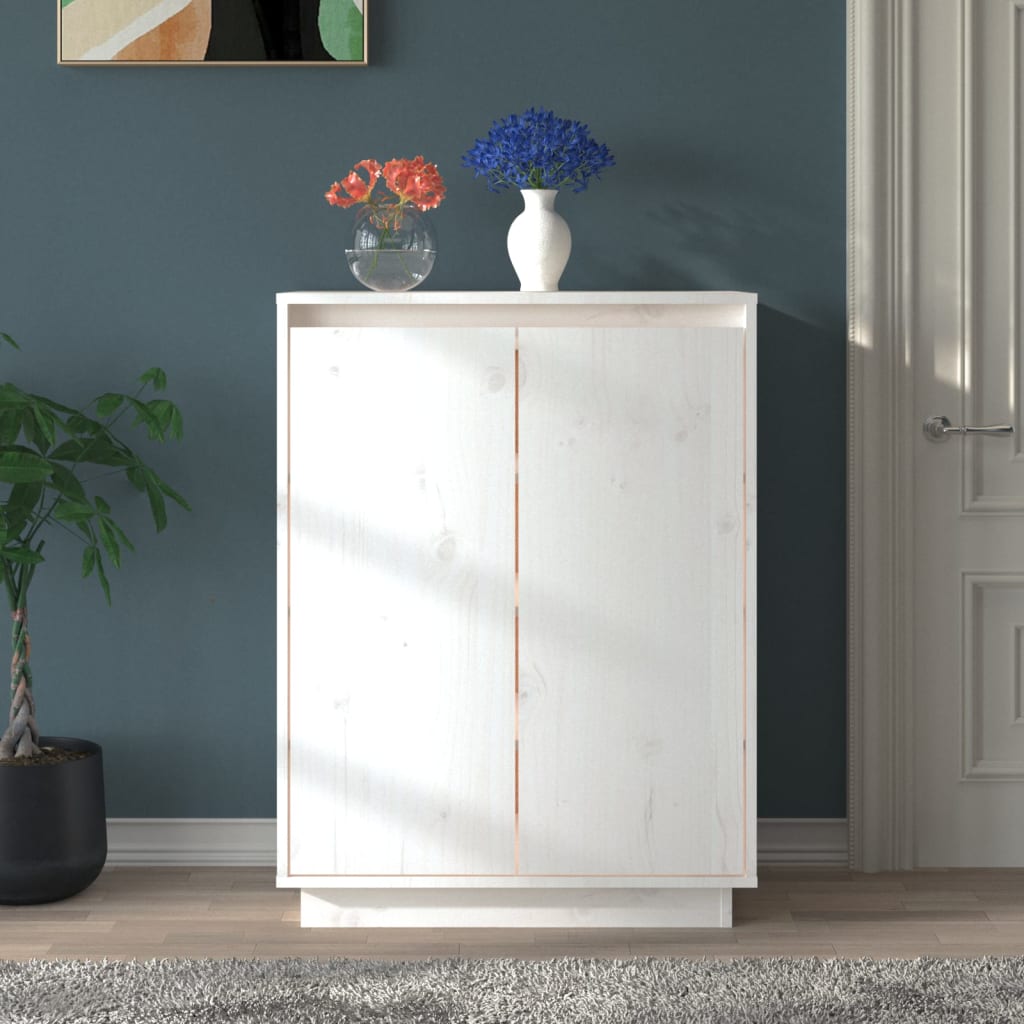 Scarpiera Bianca 60x35x80 Cm In Legno Massello Di Pino