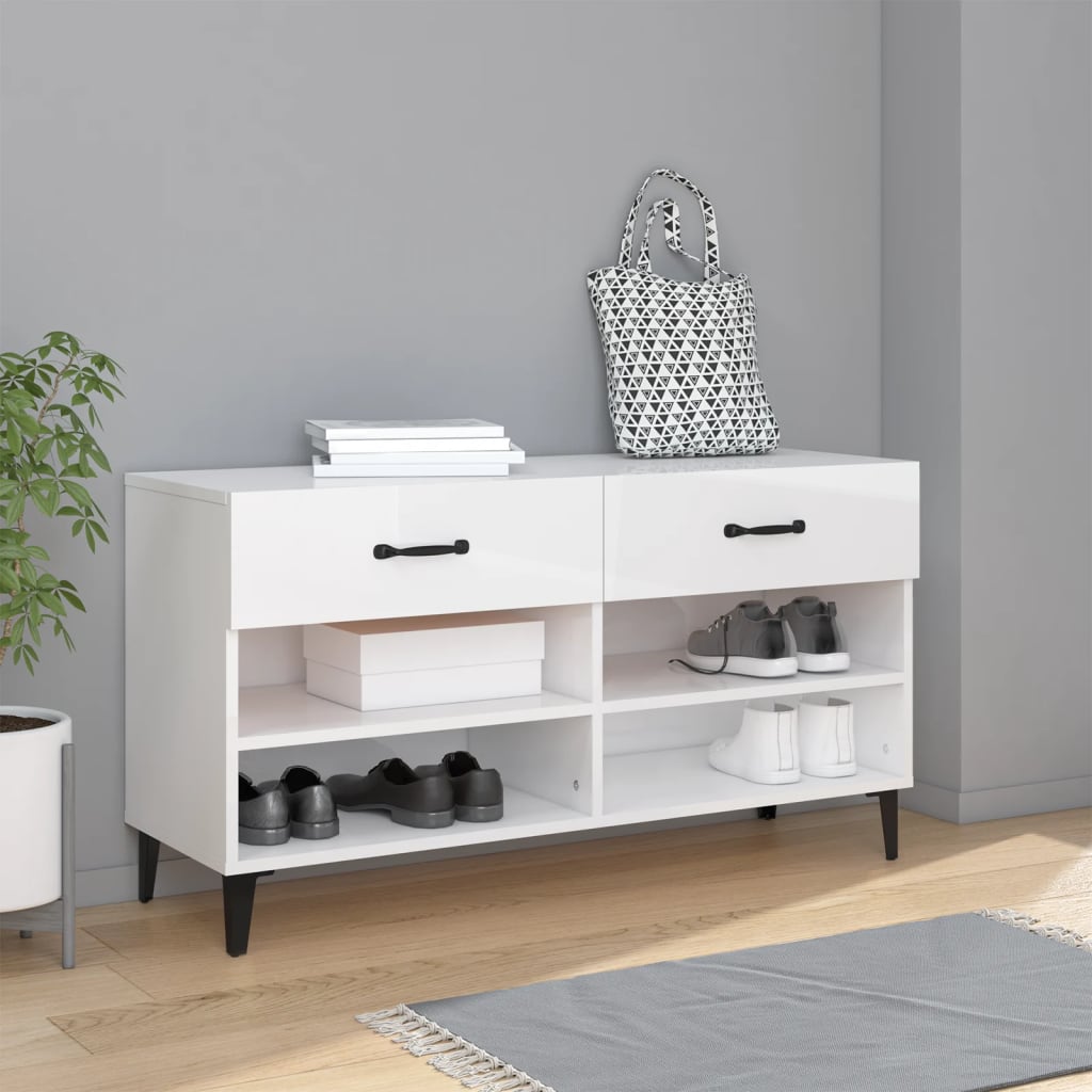Scarpiera Bianco Lucido 102x35x55 Cm In Legno Multistrato - Image 3