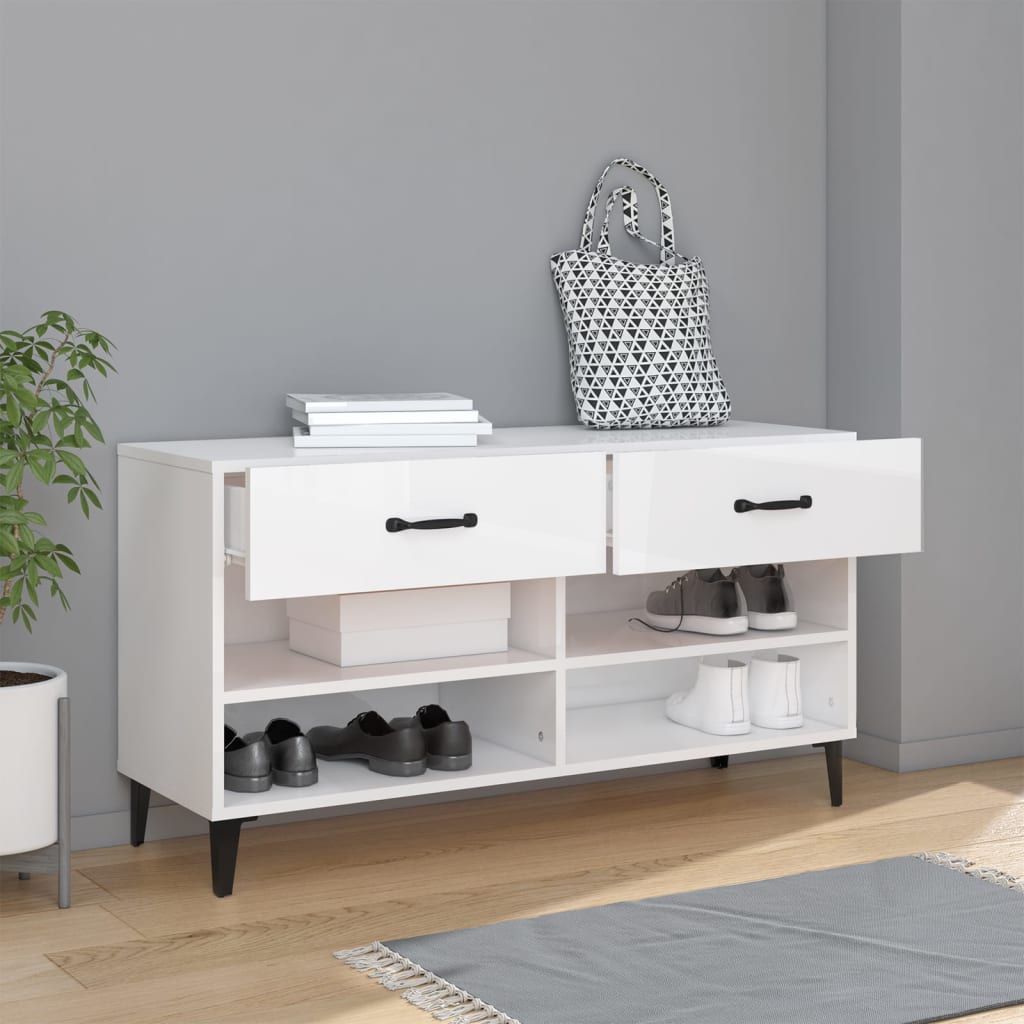 Scarpiera Bianco Lucido 102x35x55 Cm In Legno Multistrato - Image 6