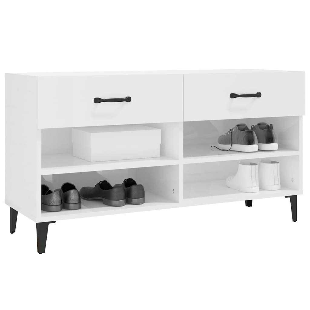 Scarpiera Bianco Lucido 102x35x55 Cm In Legno Multistrato - Image 2