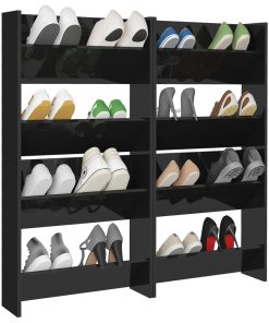 Scarpiere A Muro 4pz Nero Lucido 60x18x60cm Legno Multistrato