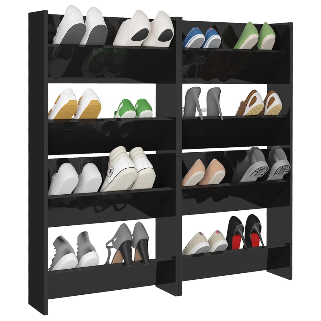 Scarpiere A Muro 4pz Nero Lucido 60x18x60cm Legno Multistrato