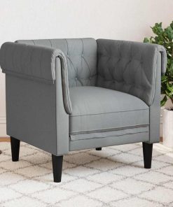 Poltrona Chesterfield Grigio Chiaro In Tessuto