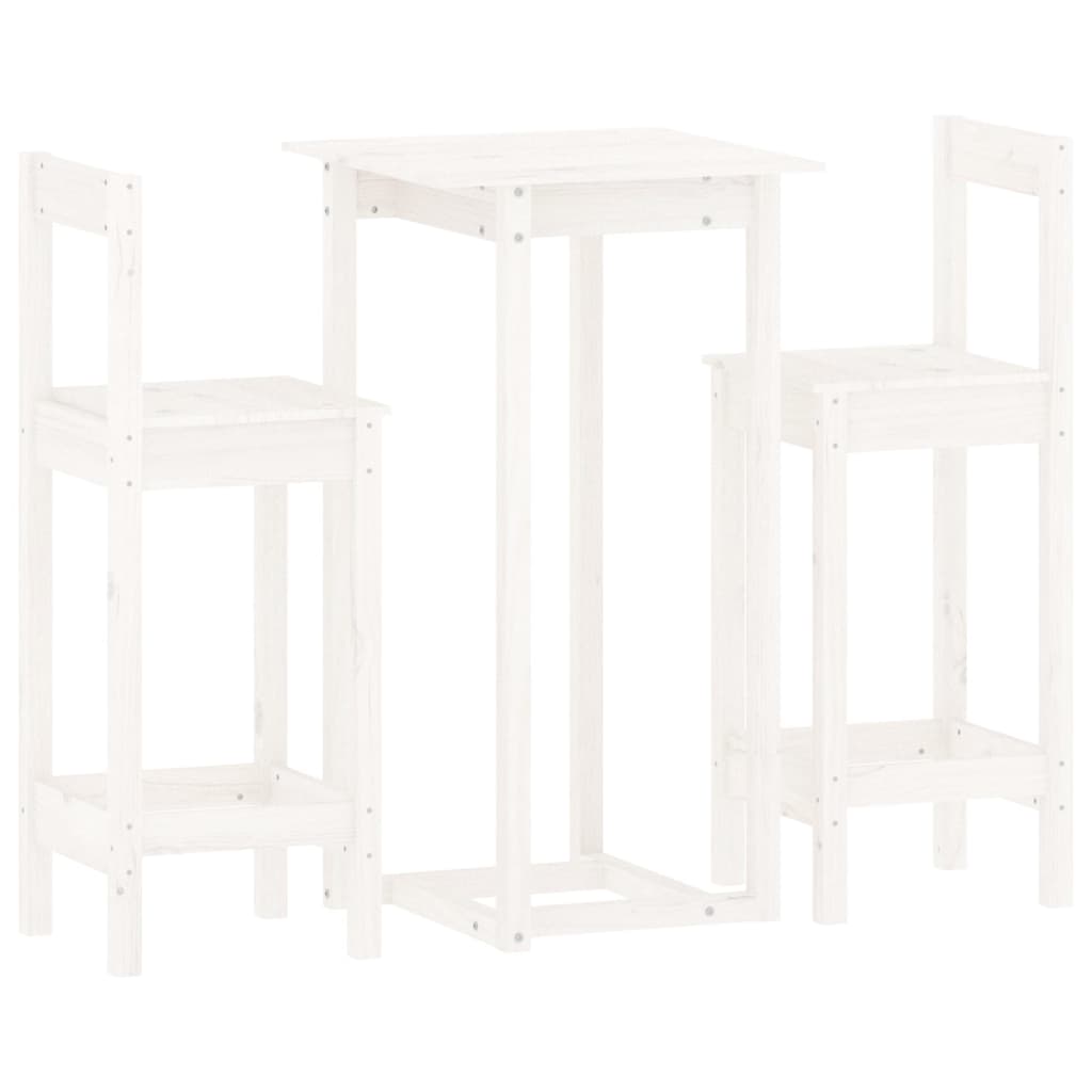 Set Da Bar 3 Pz Bianco In Legno Massello Di Pino