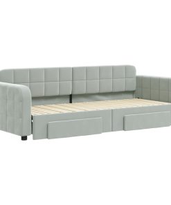 Divano Letto Estraibile Cassetti Grigio Chiaro 80x200cm Velluto