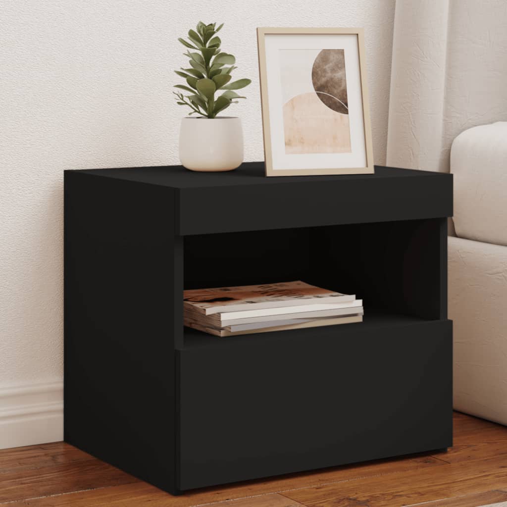 Comodini Con Luci Led 2pz Neri 50x40x45 cm