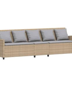 Divano Da Giardino Con Cuscini A 5 Posti Beige In Polyrattan