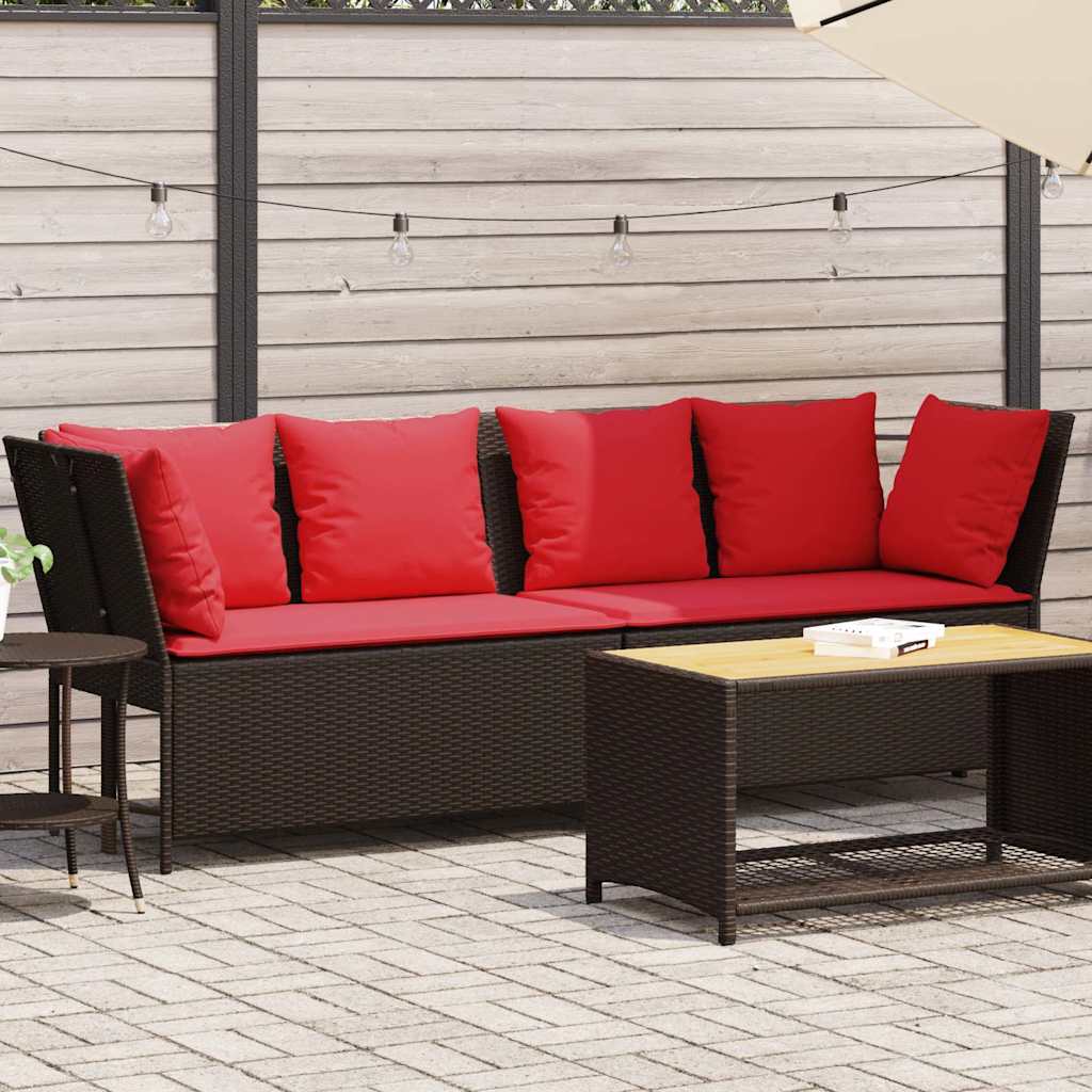 Divano Da Giardino Con Cuscini In Polyrattan Marrone