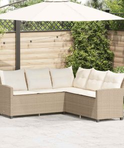 Divano A Forma Di L Con Cuscini In Polyrattan Beige