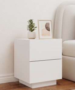 Comodini Con Luci Led 2pz Bianchi In Legno Multistrato