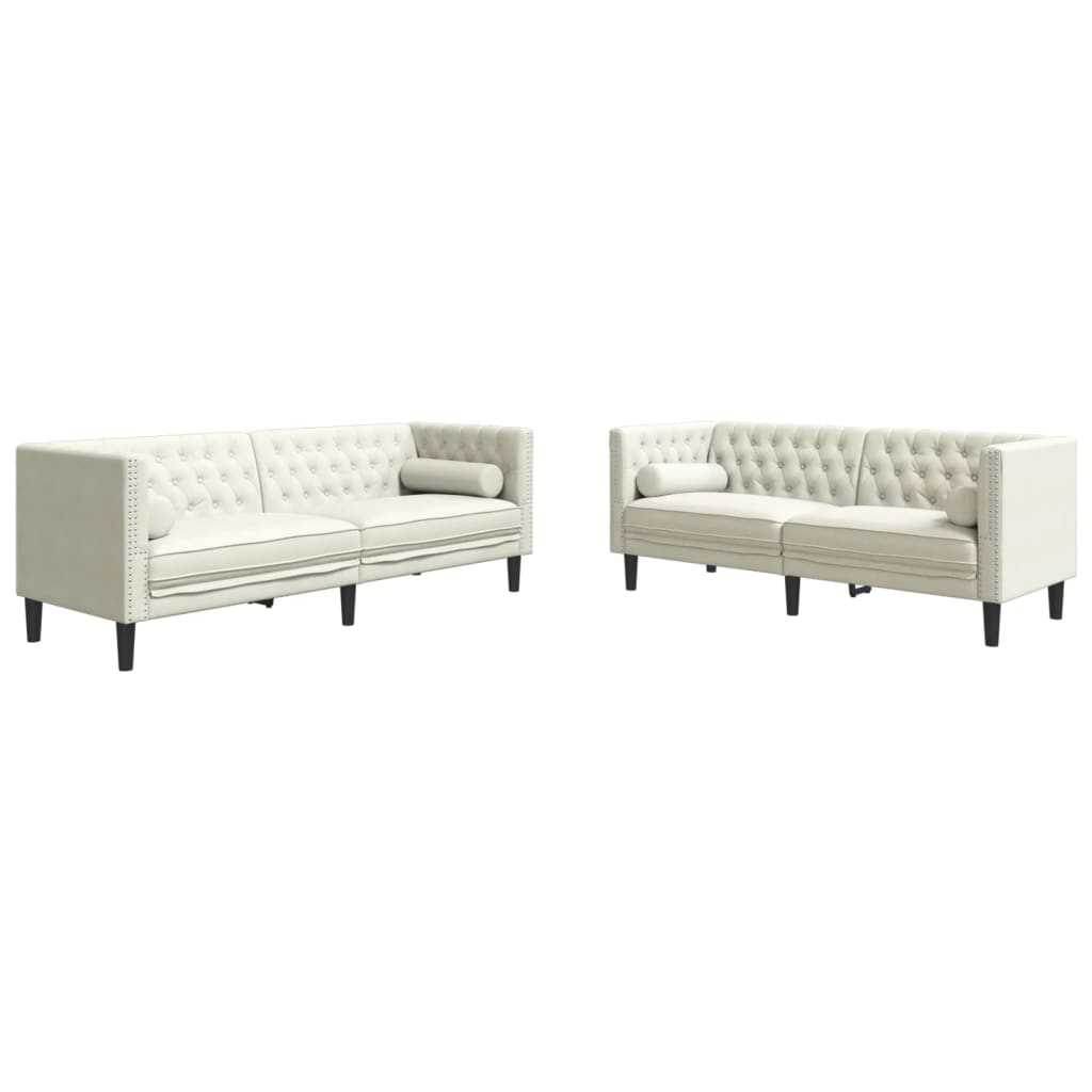 Set Divani Chesterfield 2pz Con Cuscini Crema Velluto