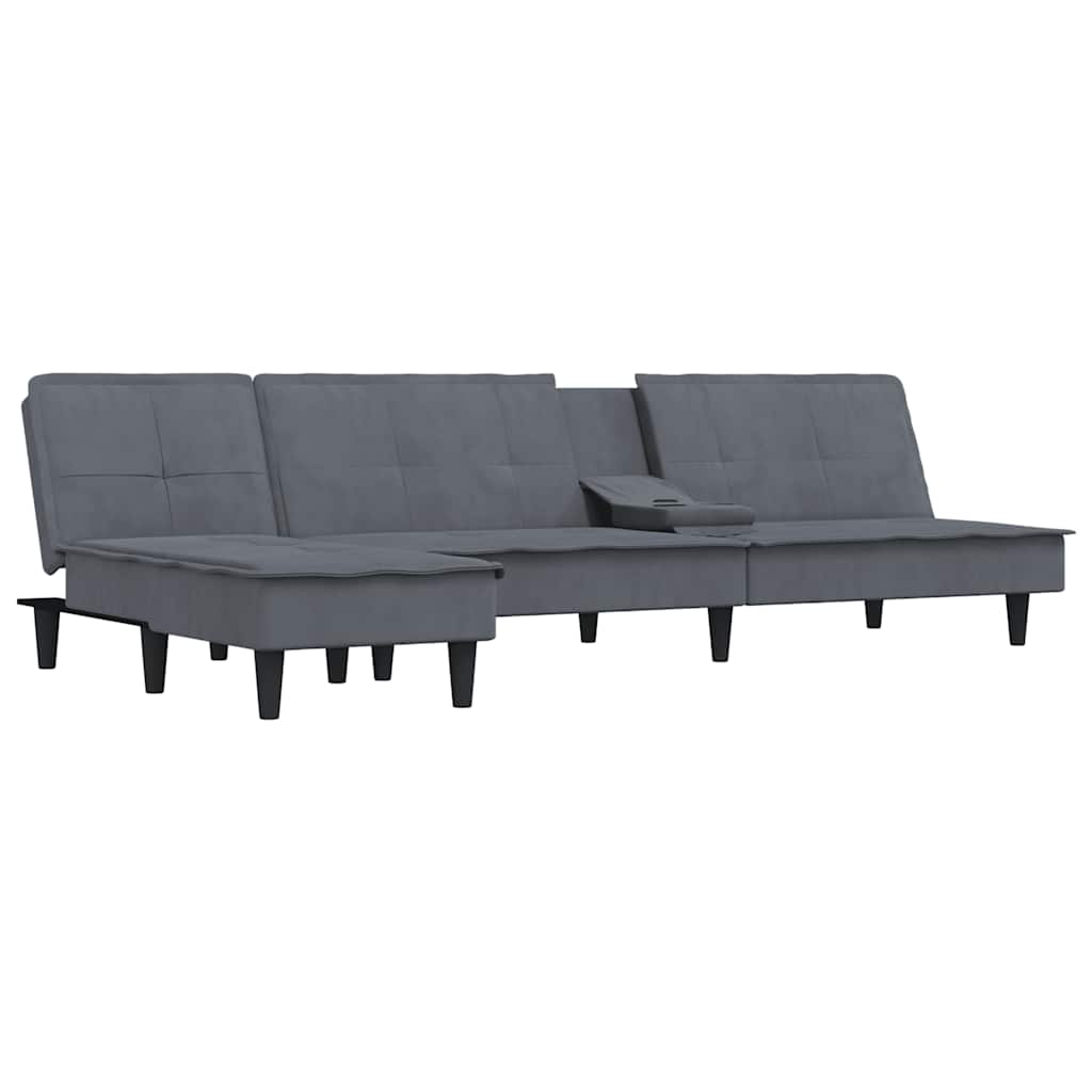 Divano Letto A L Grigio Scuro 255x140x70 Cm In Velluto