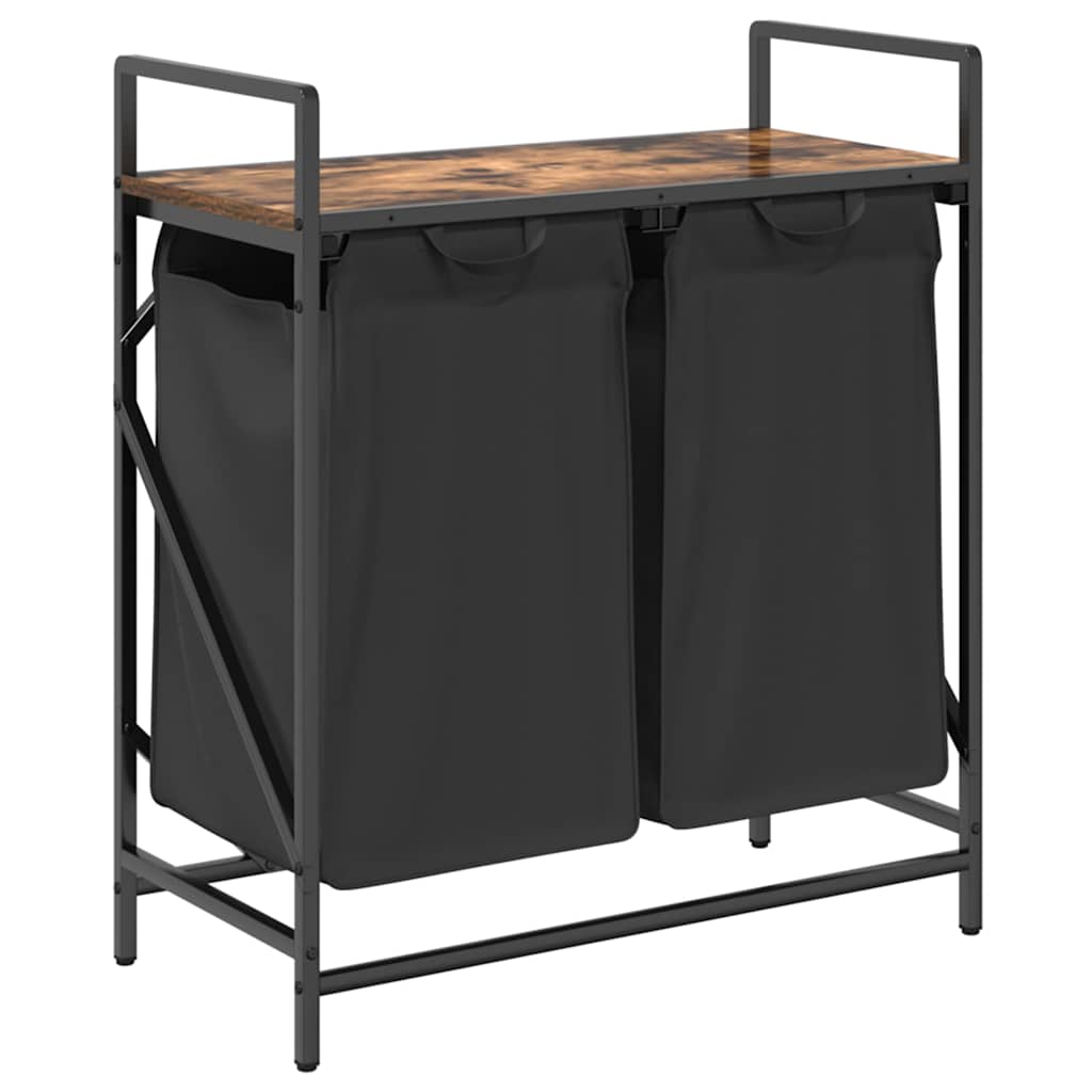 Cesto Portabiancheria 2 Scomparti Con Ripiano Rovere Fumo