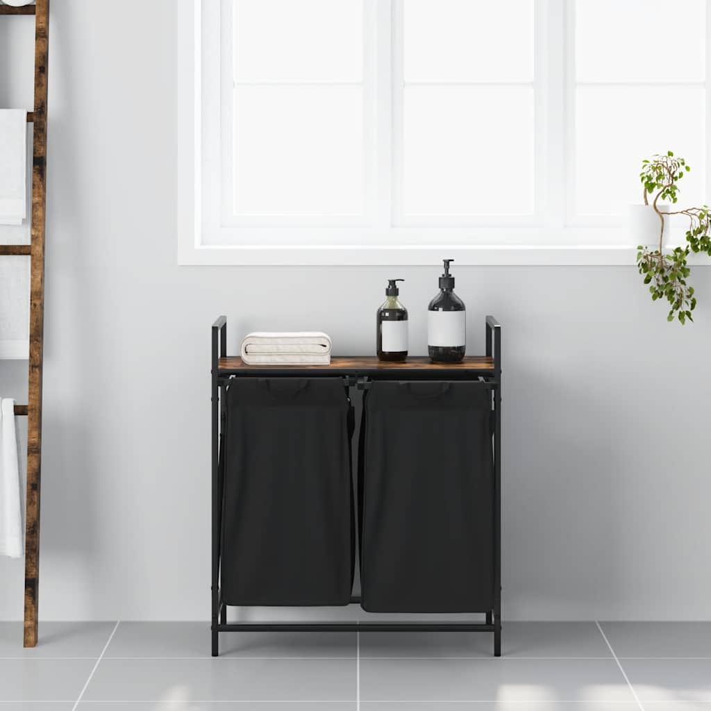 Cesto Portabiancheria 2 Scomparti Con Ripiano Rovere Fumo - Image 6