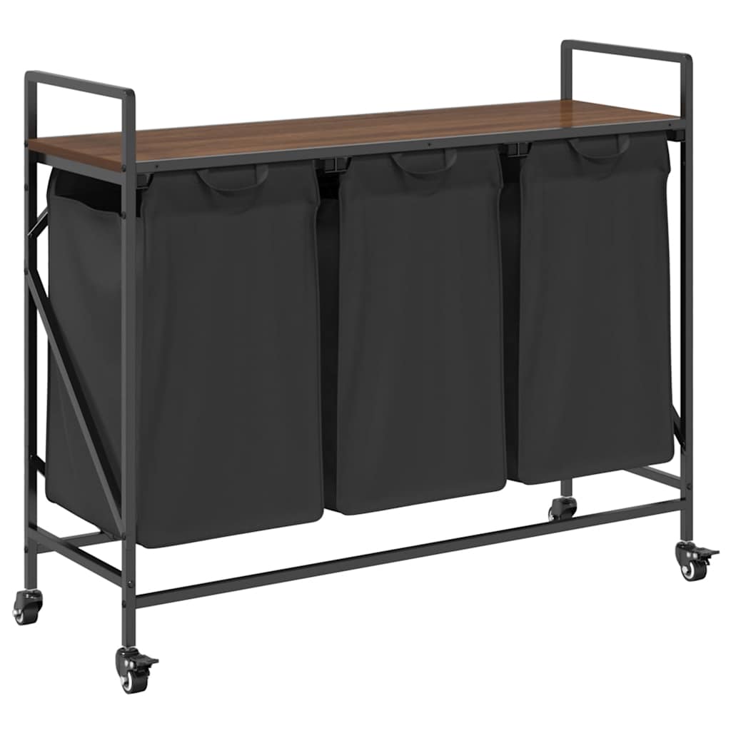 Cesto Della Biancheria 3 Scomparti Con Ruote Rovere Marrone - Image 3