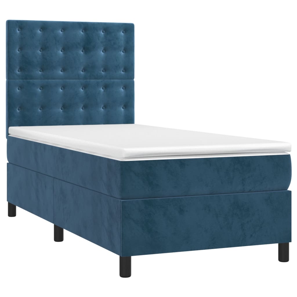 Letto A Molle Con Materasso E Led Blu Scuro 90x200cm In Velluto