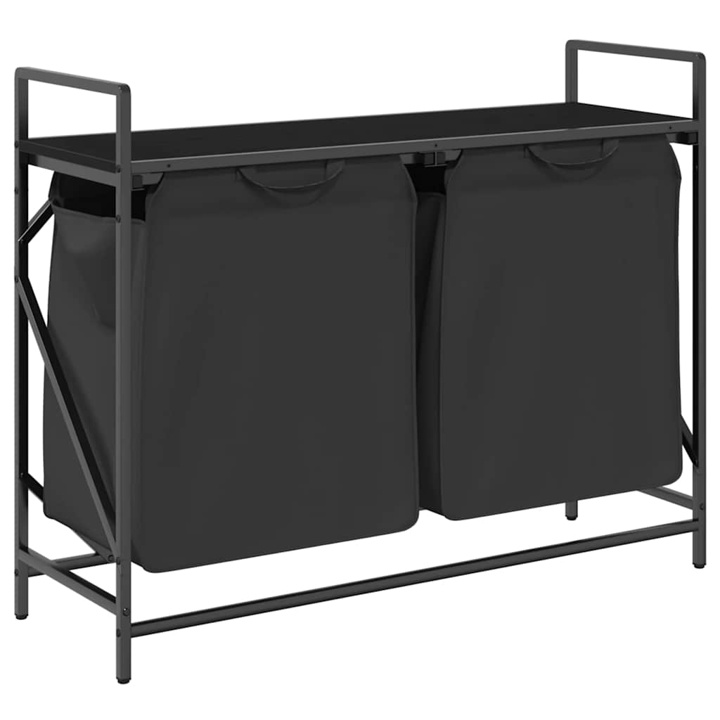 Cesto Della Biancheria 2 Scomparti Con Ripiano In Rovere Nero - Image 4