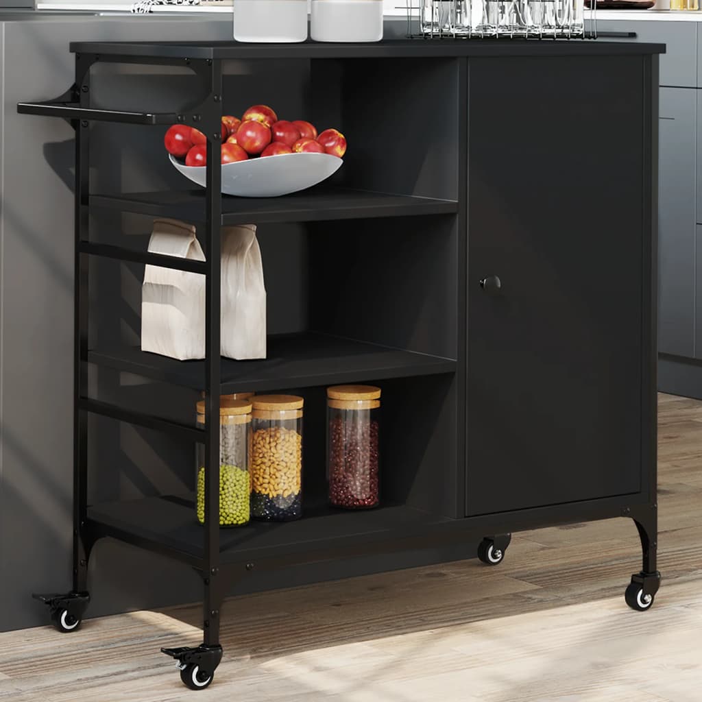 Carrello Da Cucina Nero 87,5x38,5x84,5 Cm In Legno Multistrato - Image 4