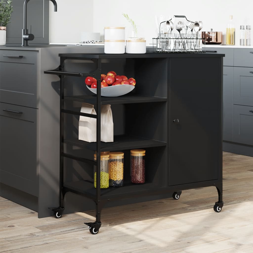 Carrello Da Cucina Nero 87,5x38,5x84,5 Cm In Legno Multistrato - Image 3