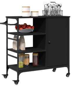Carrello Da Cucina Nero 87,5x38,5x84,5 Cm In Legno Multistrato