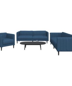 Set Di Divani 3 Pz Blu In Tessuto