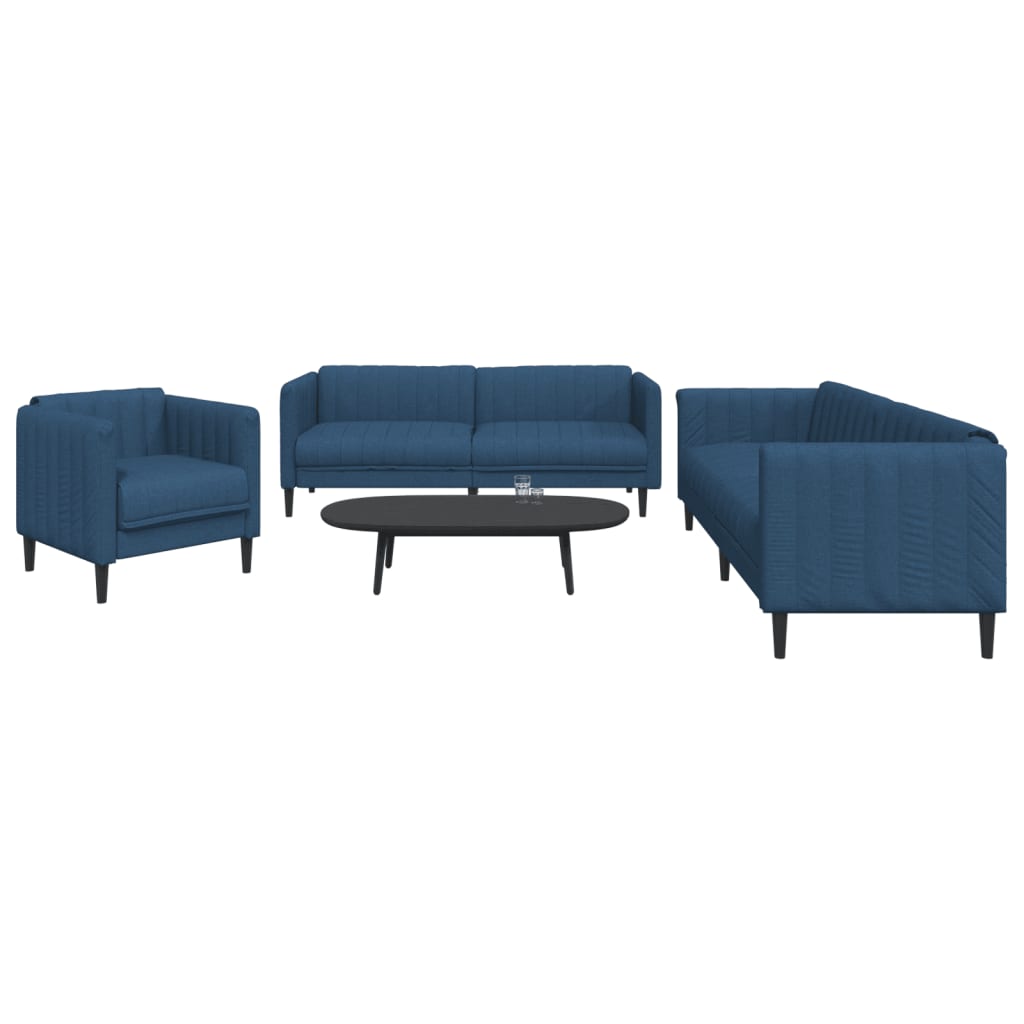 Set Di Divani 3 Pz Blu In Tessuto